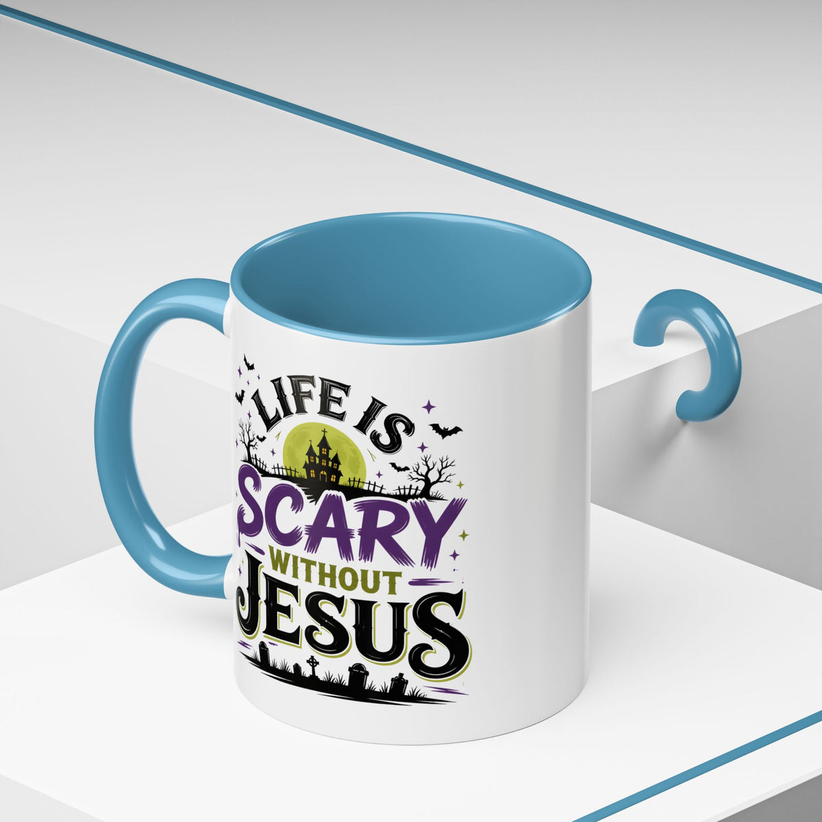 Coffee Mug — “Life Is Scary Without Jesus” Halloween Christian Accent Mug (11/15oz)