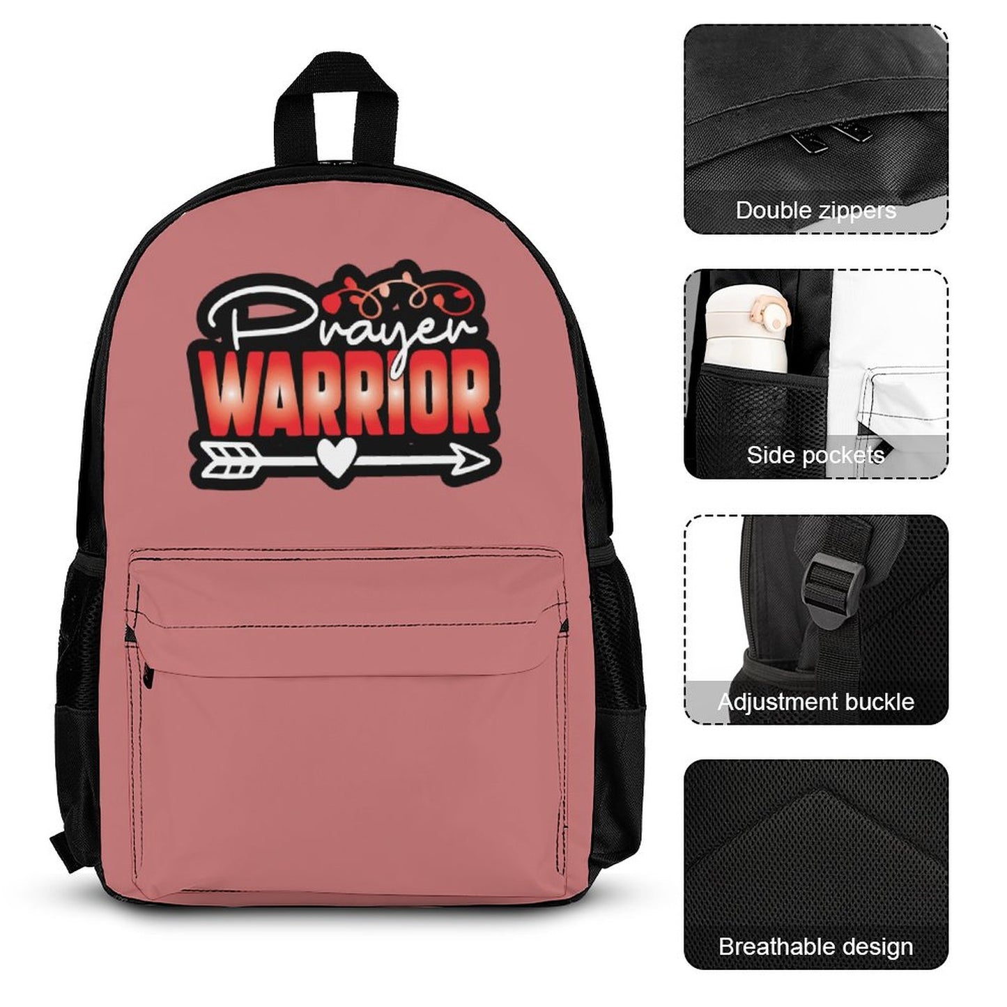 Prayer Warrior Christian Backpack Set of 3 Bags (Shoulder Bag Lunch Bag & Pencil Pouch)