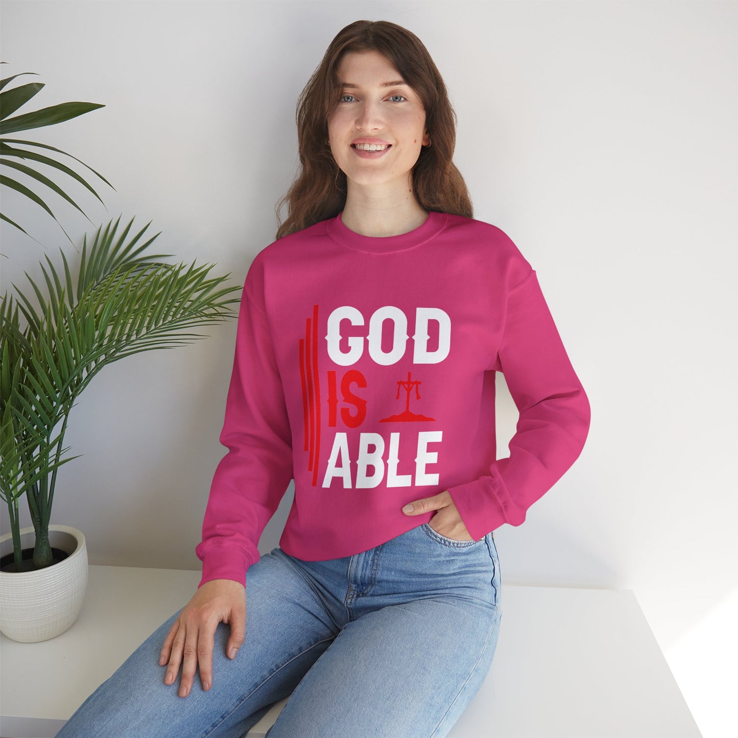 God Is Able  Unisex Heavy Blend™ Crewneck Christian Sweatshirt