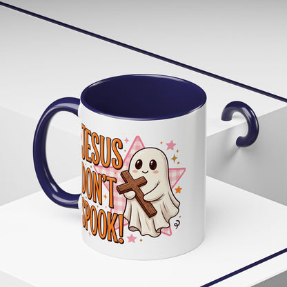 Accent Coffee Mug — "Jesus Don't Spook!" Cute Ghost Christian Coffee Mug (11/15oz)