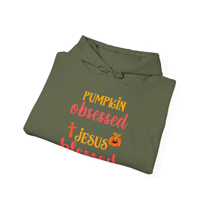 Pumpkin Obsessed And Blessed by Him Halloween Unisex Christian Pullover Hooded Sweatshirt