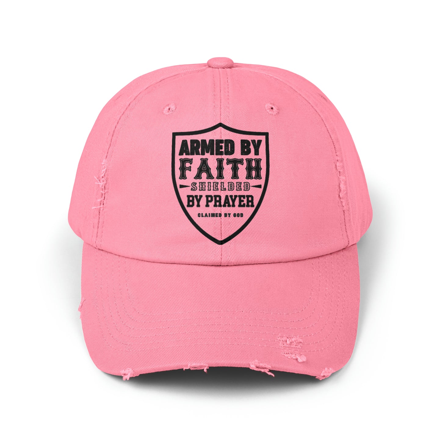 Armed By Faith Shielded By Prayer Unisex Christian Distressed Hat Printify