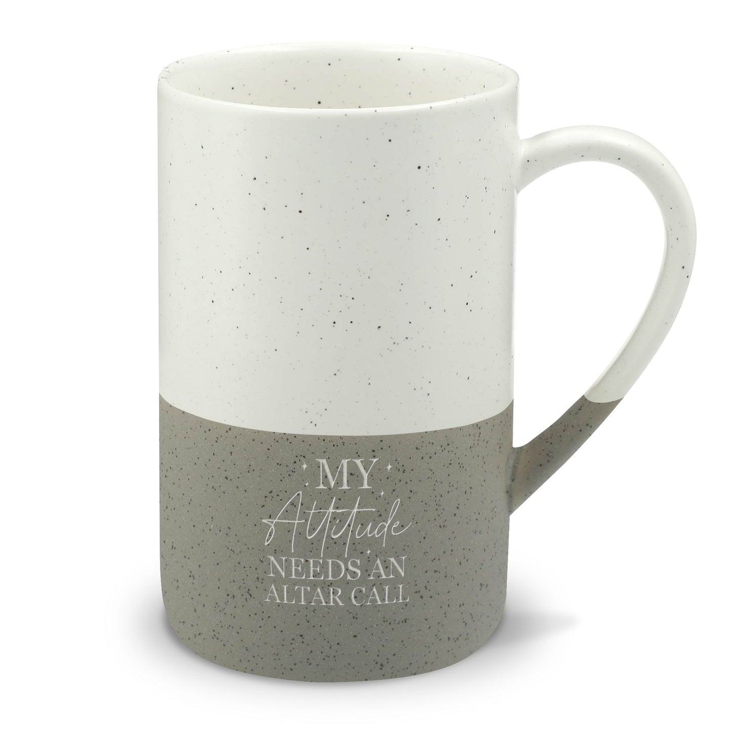 Christian Ceramic Mug — "My Attitude Needs an Altar Call" Speckled 13oz