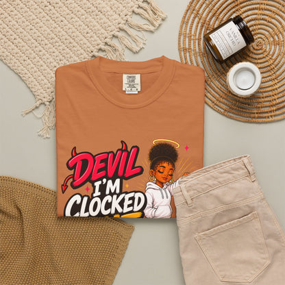 T-Shirt — "Devil I'm Clocked Out for Drama" Graphic Tee - ClaimedbyGodDesigns