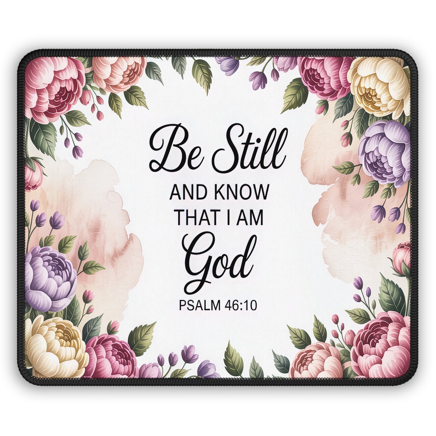 Floral Scripture Gaming Mouse Pad – 'Be Still and Know'