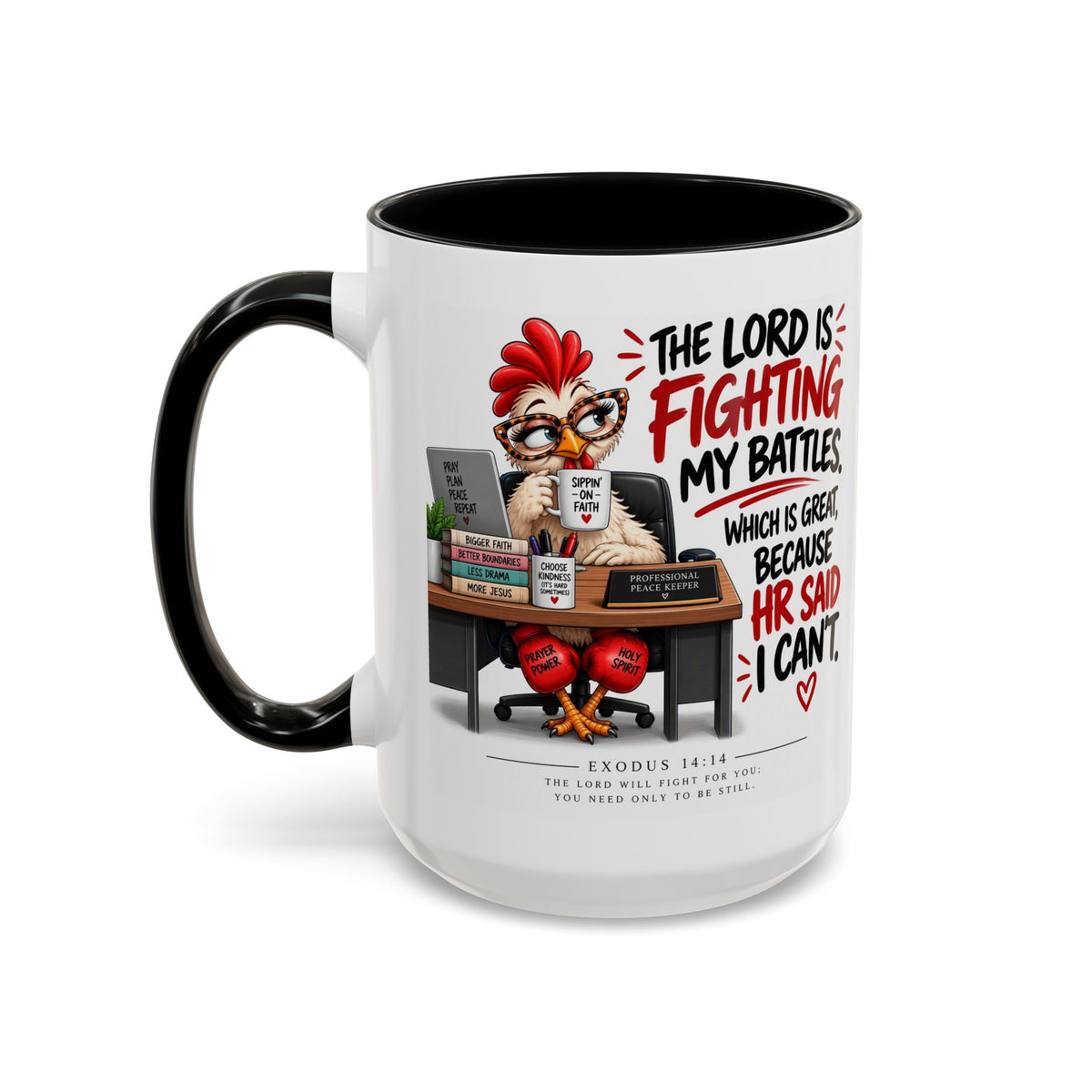 Inspirational Accent Coffee Mug — “The Lord Is Fighting My Battles” Faith Quote (11/15oz)