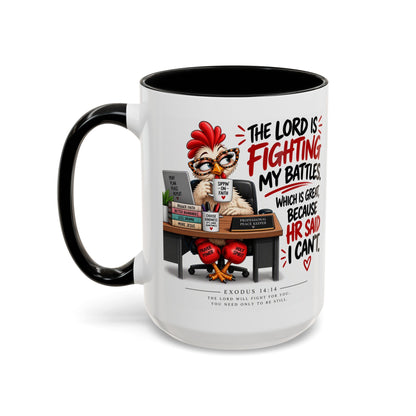 Inspirational Accent Coffee Mug — “The Lord Is Fighting My Battles” Faith Quote (11/15oz)