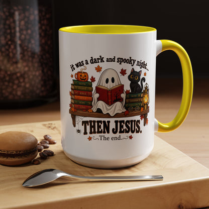 Halloween Christian Coffee Mug — “It Was a Dark and Spooky Night… Then Jesus” Accent Mug