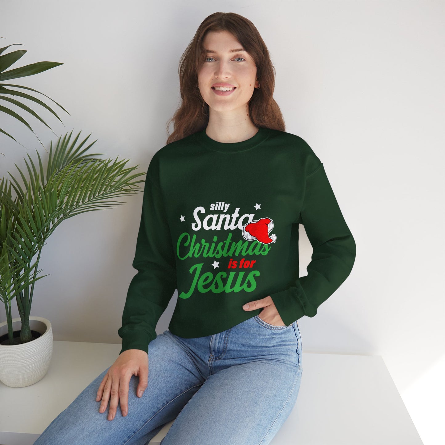 Silly Santa Christmas Is For Jesus (Christmas Themed) Unisex Heavy Blend™ Crewneck Christian Sweatshirt