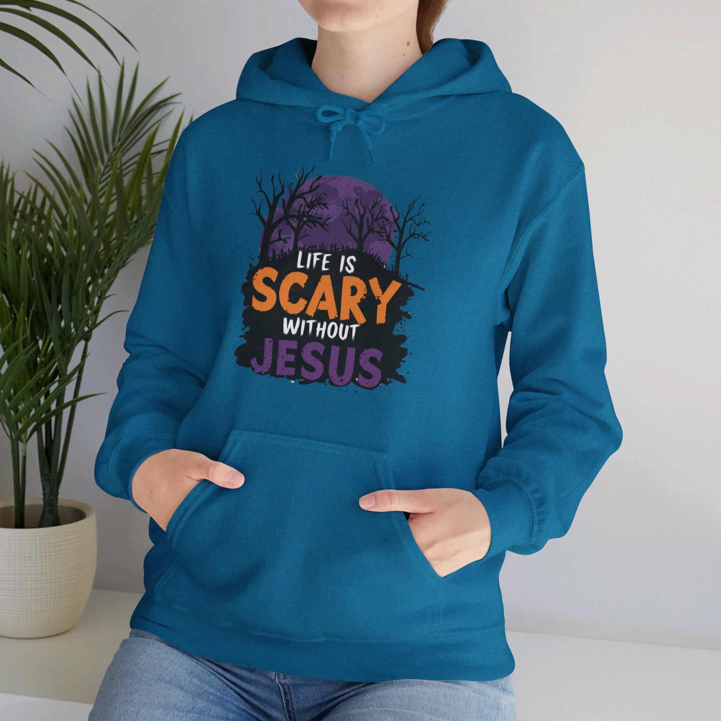 Life Is Scary Without Jesus Halloween Unisex Christian Pullover Hooded Sweatshirt