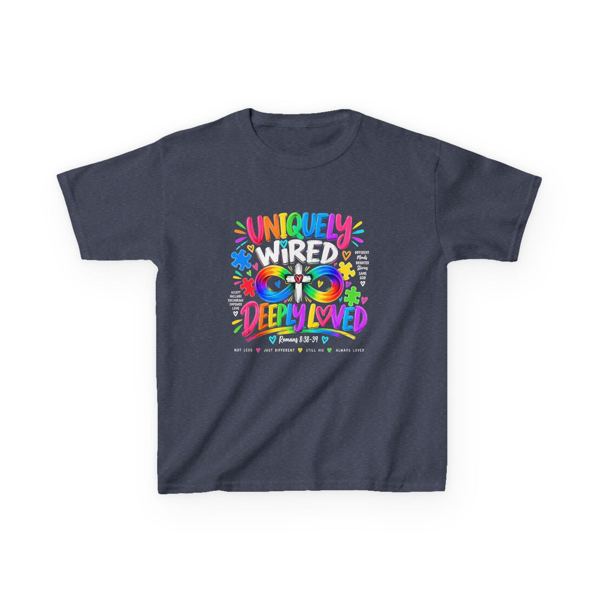 Youth Autism Awareness T-Shirt — "Uniquely Wired, Deeply Loved" Colorful Autism Pride Tee