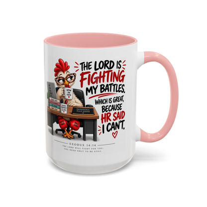Inspirational Accent Coffee Mug — “The Lord Is Fighting My Battles” Faith Quote (11/15oz)