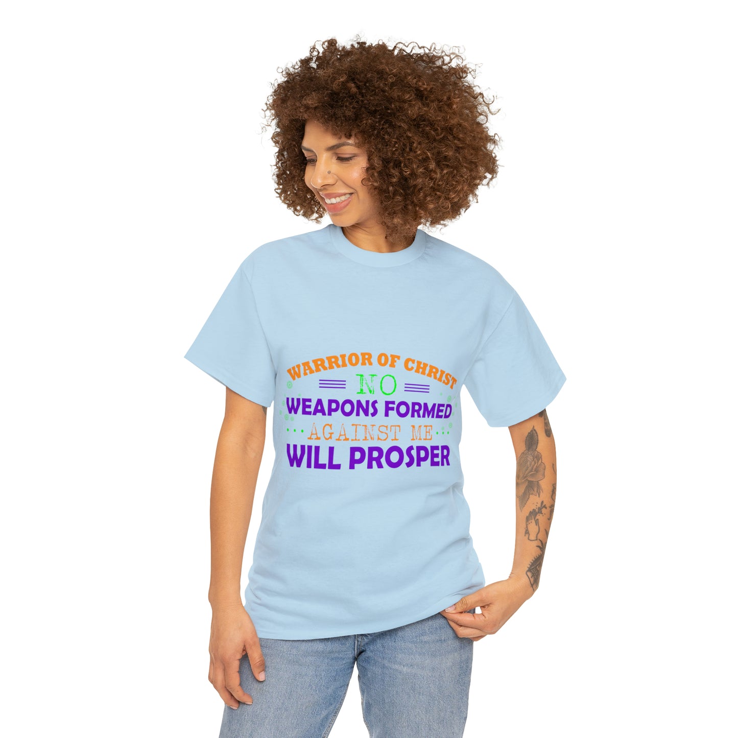 Warrior Of Christ No Weapons Formed Against Me Will Prosper Unisex Heavy Cotton Tee