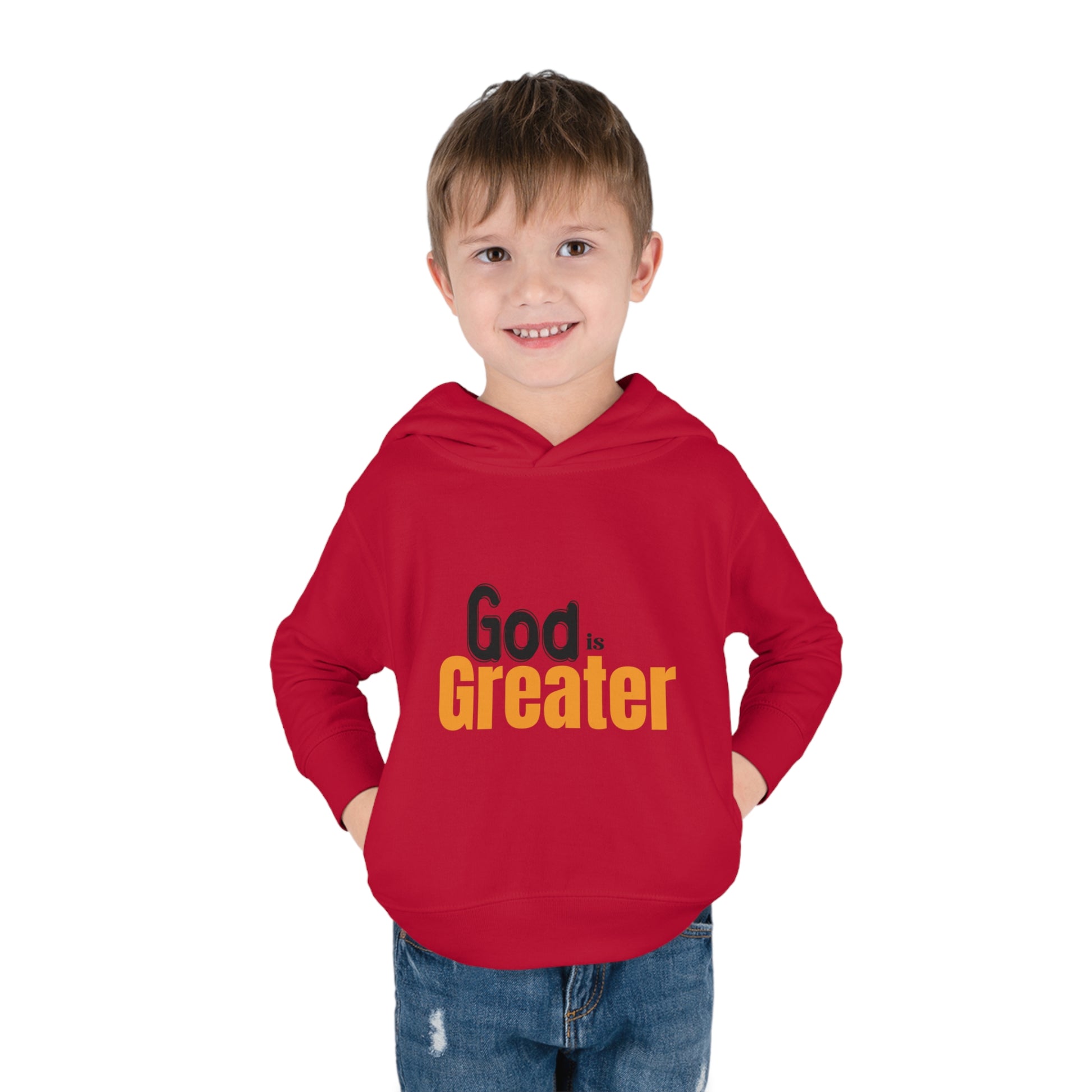 God Is Greater Christian Toddler Pullover Fleece Hoodie Printify