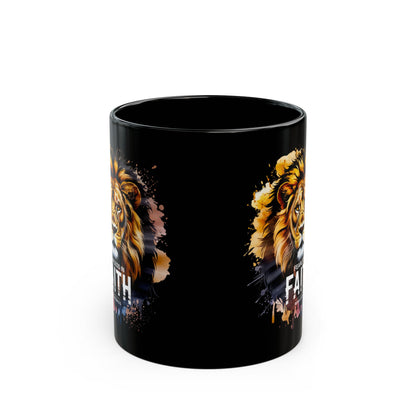 Fearless in Faith Lion Black Ceramic Mug - 11oz & 15oz - Inspirational Ceramic Coffee Cup