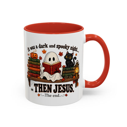 Halloween Christian Coffee Mug — “It Was a Dark and Spooky Night… Then Jesus” Accent Mug