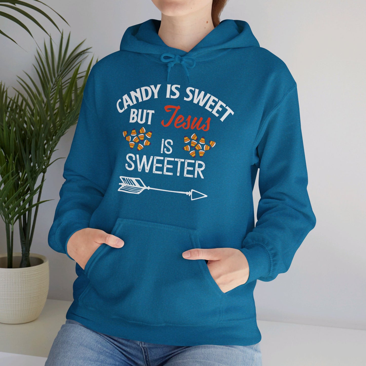 Candy Is Sweet Jesus Is Sweeter Halloween Unisex Christian Pullover Hooded Sweatshirt