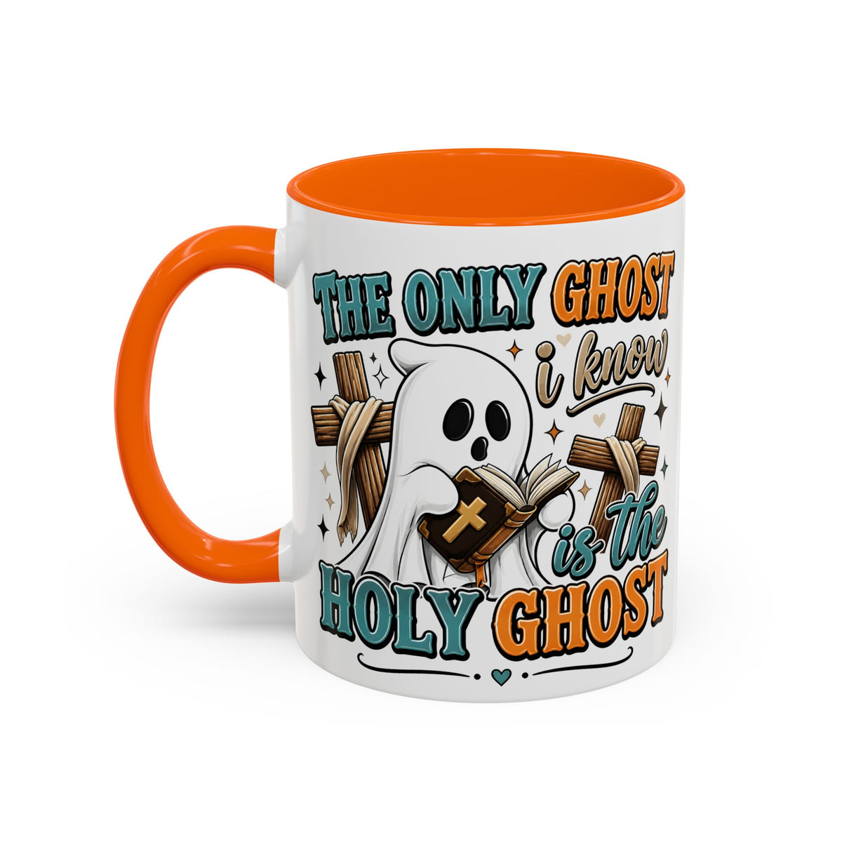 Accent Mug — "The Only Ghost I Know Is the Holy Ghost" Christian Halloween Coffee Cup