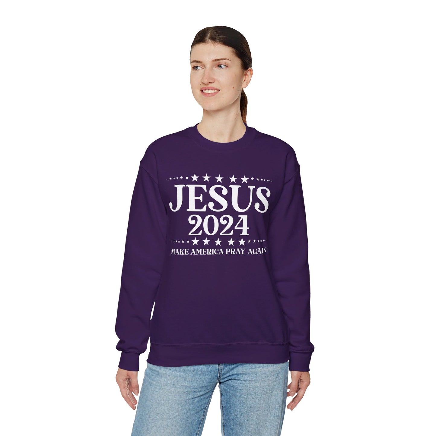 Jesus 2024 Make America Pray Again   Unisex Heavy Blend™ Crewneck Christian Sweatshirt