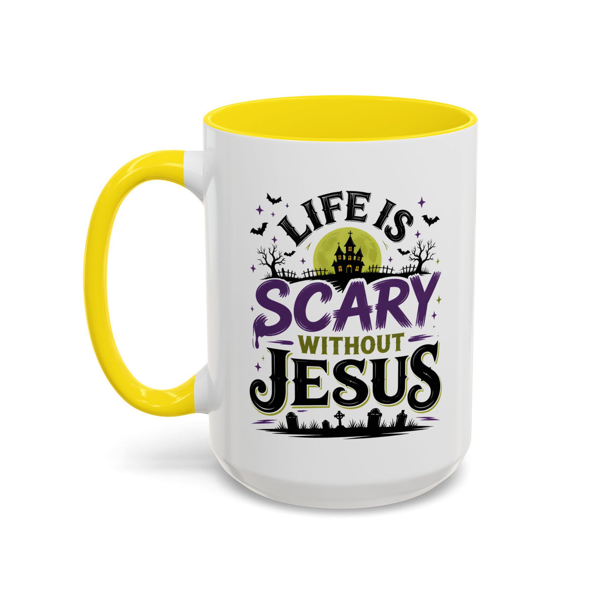 Coffee Mug — “Life Is Scary Without Jesus” Halloween Christian Accent Mug (11/15oz)