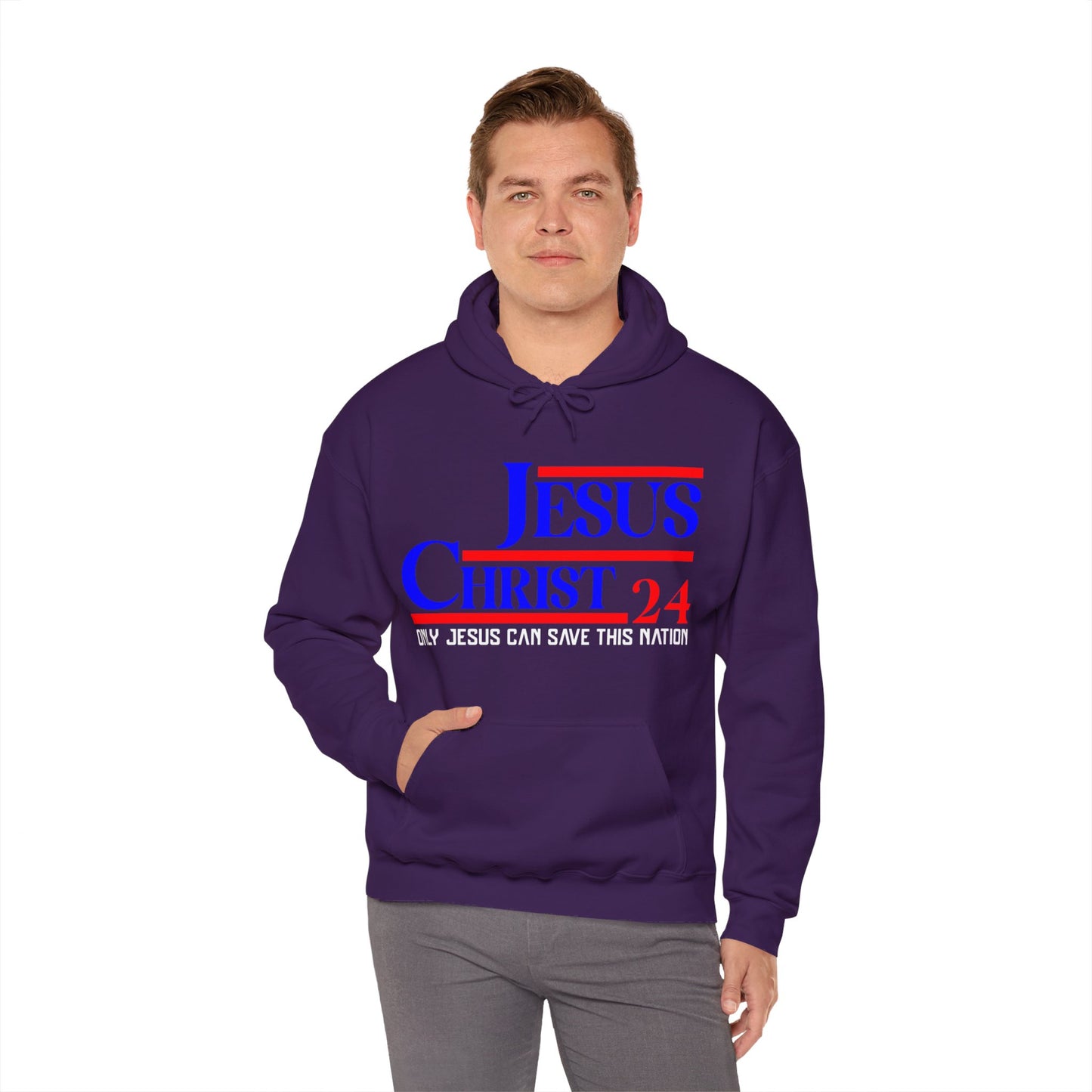 Jesus Christ 2024 Only Jesus Can Save This Nation Election Year Unisex Christian Hooded Pullover Sweatshirt