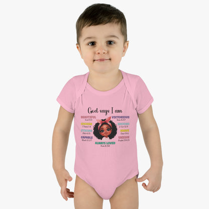 God Says I Am Christian Baby Onesie Printify