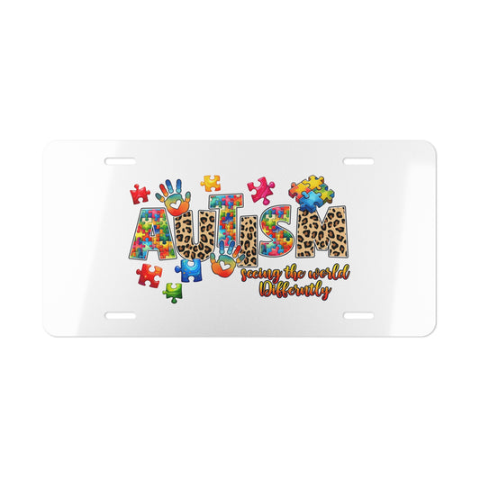 Autism Awareness Seeing the World Differently Vanity Plate - Claimed by God Designs
