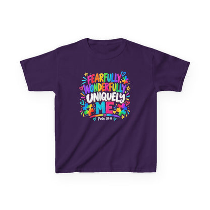 Fearfully Wonderfully Uniquely Me Youth Autism Awareness T-Shirt — Psalm 139:14 Tee