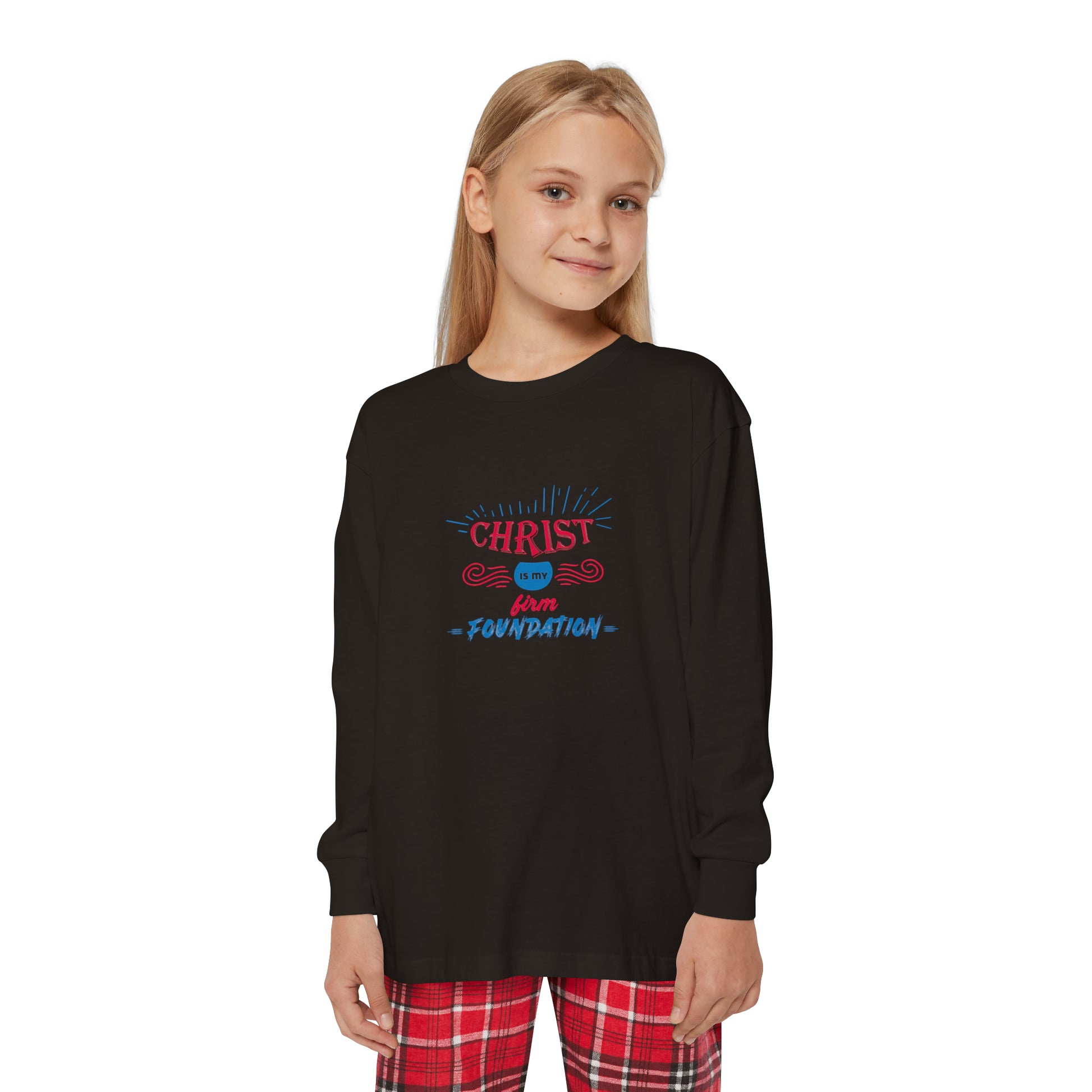 Christ Is My Firm Foundation Youth Christian Long Sleeve Pajama Set Printify