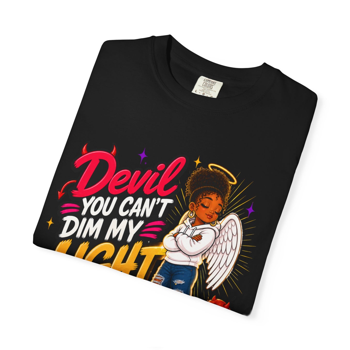 Devil You Can't Dim My Light T-Shirt — Afro Angel Graphic Tee