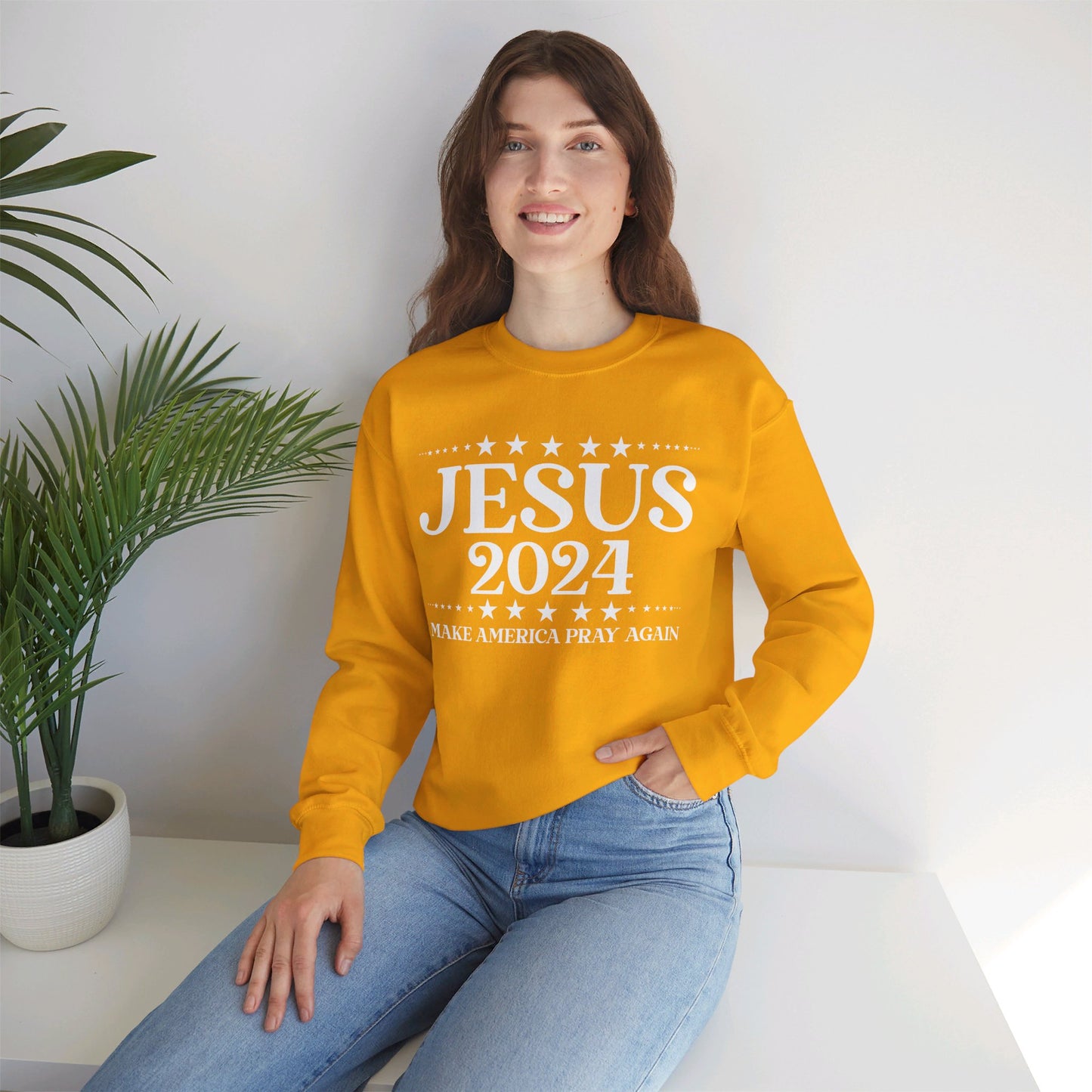 Jesus 2024 Make America Pray Again   Unisex Heavy Blend™ Crewneck Christian Sweatshirt