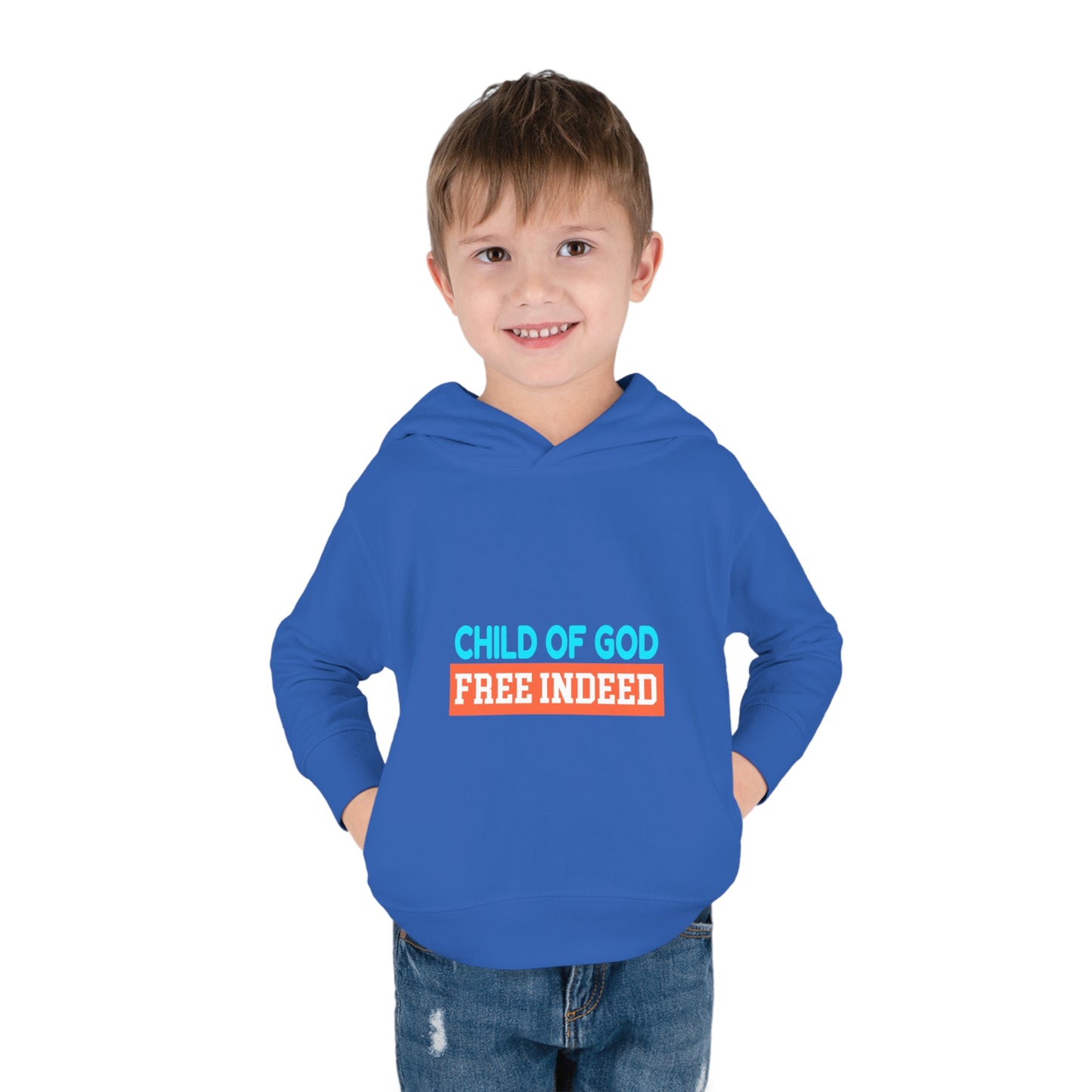 Child Of God Free Indeed Christian Toddler Pullover Fleece Hoodie Printify