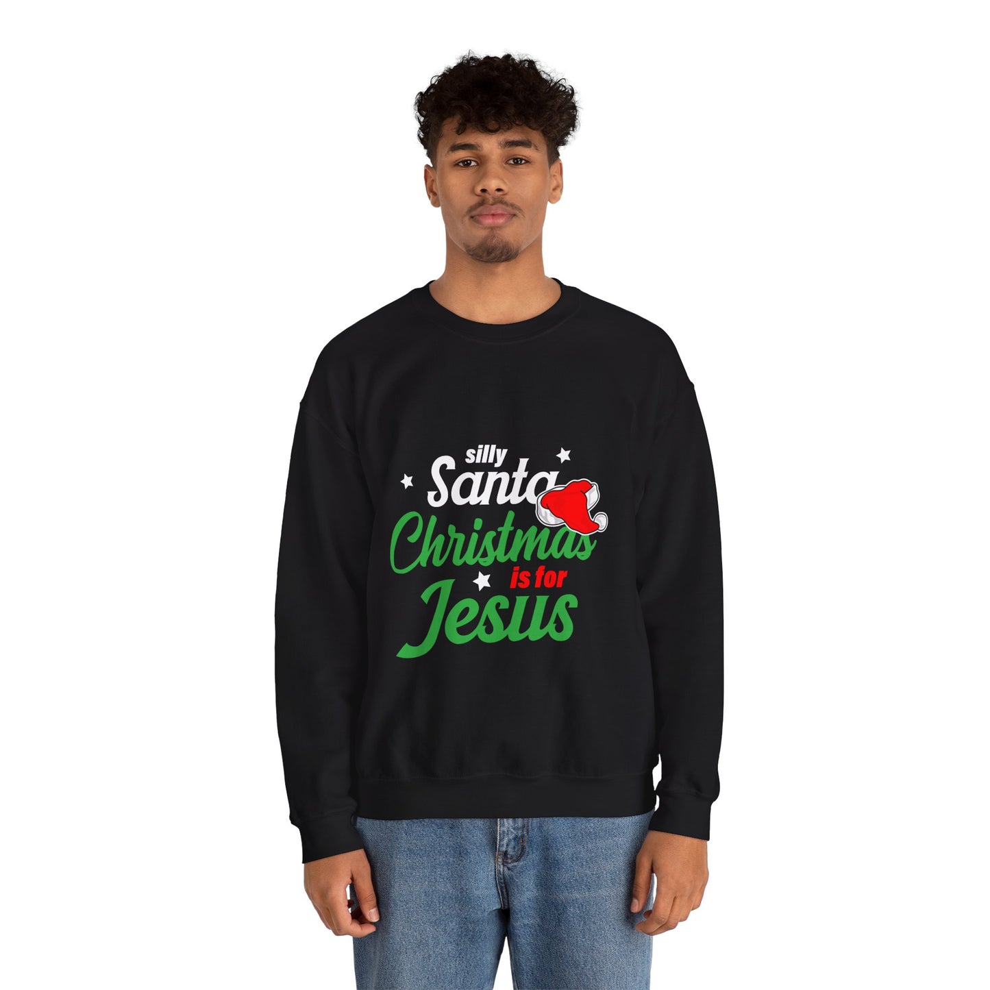 Silly Santa Christmas Is For Jesus (Christmas Themed) Unisex Heavy Blend™ Crewneck Christian Sweatshirt