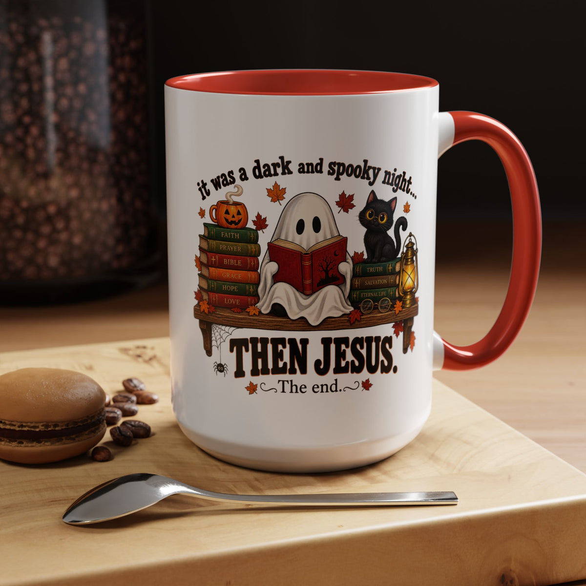 Halloween Christian Coffee Mug — “It Was a Dark and Spooky Night… Then Jesus” Accent Mug