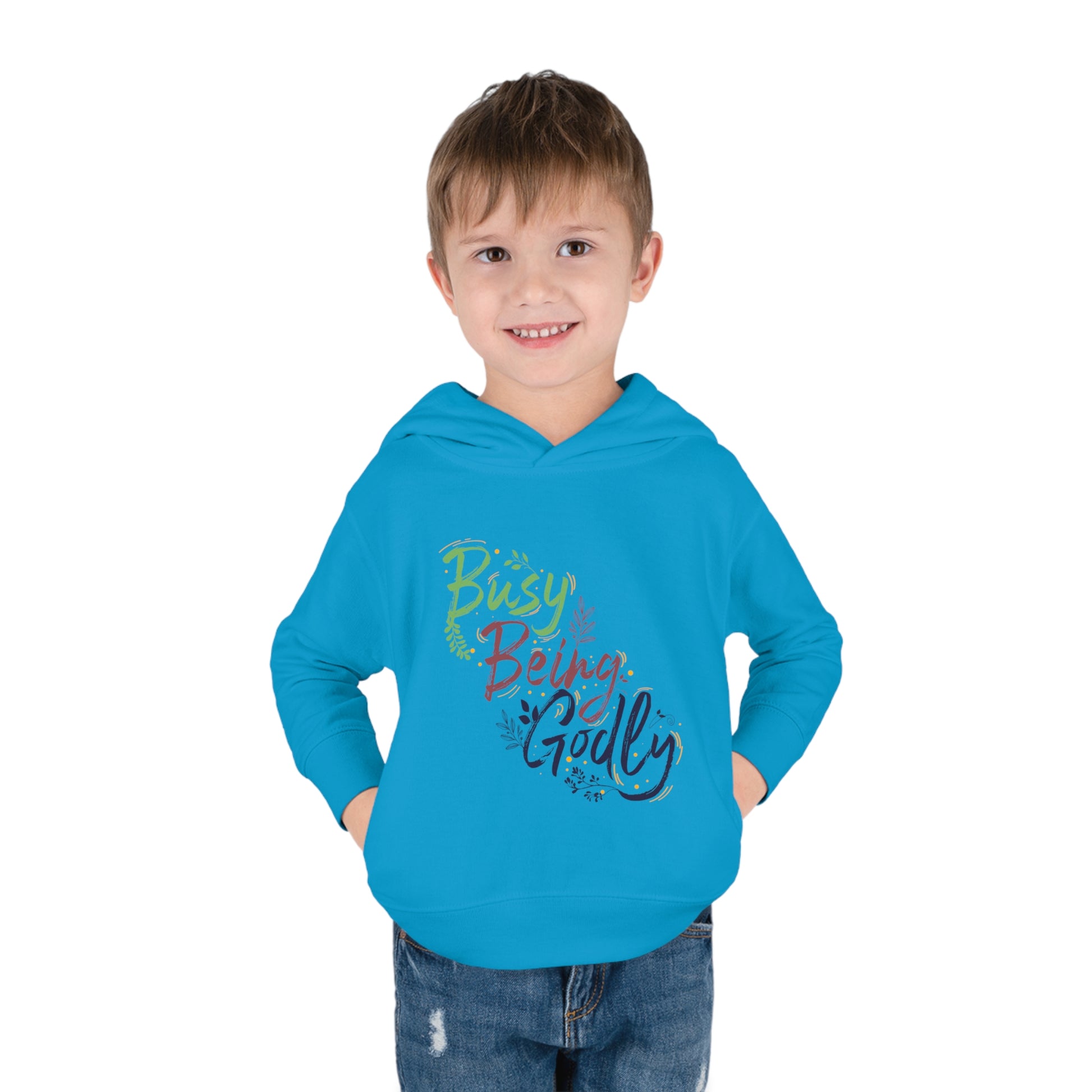 Busy Being Godly Toddler Christian Pullover Fleece Hoodie Printify