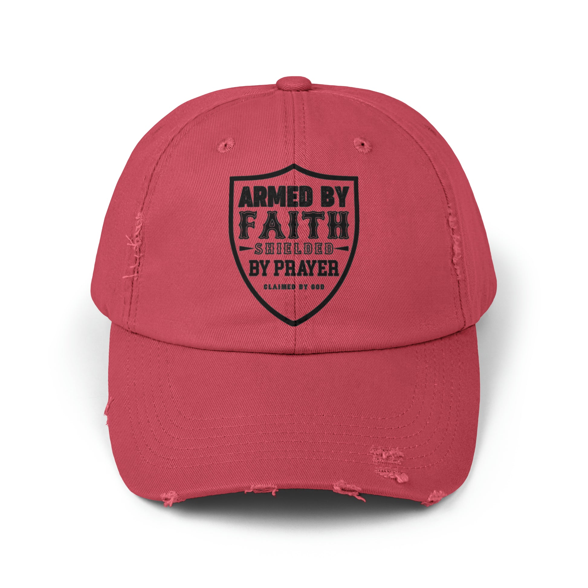 Armed By Faith Shielded By Prayer Unisex Christian Distressed Hat Printify