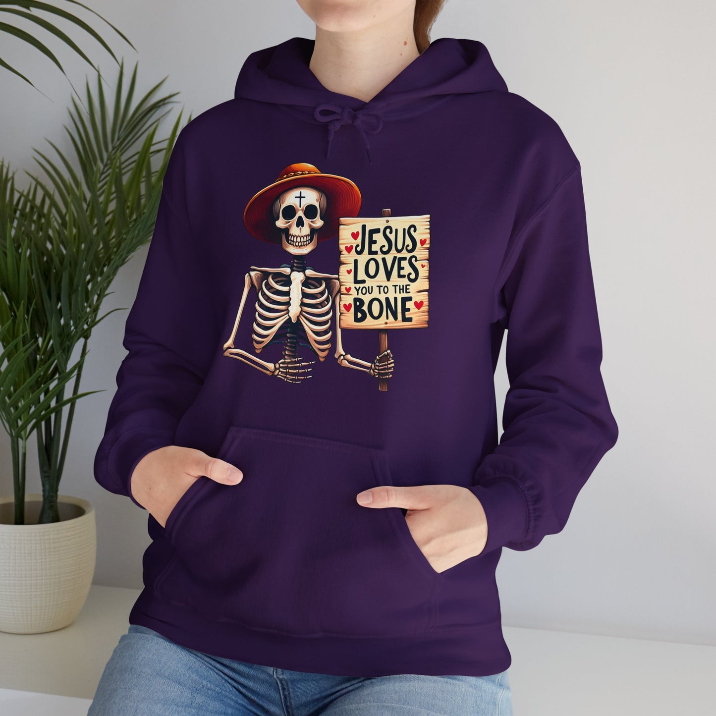 Jesus Loves You To The Bone (Halloween Themed) Unisex Christian Hooded Pullover Sweatshirt