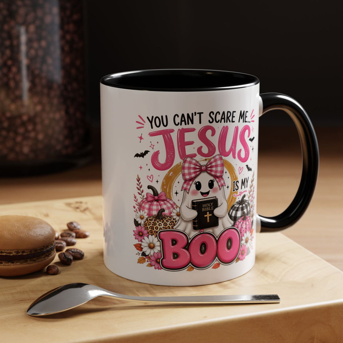 You Can’t Scare Me Jesus Is My Boo Coffee Mug — Halloween Christian Accent Mug