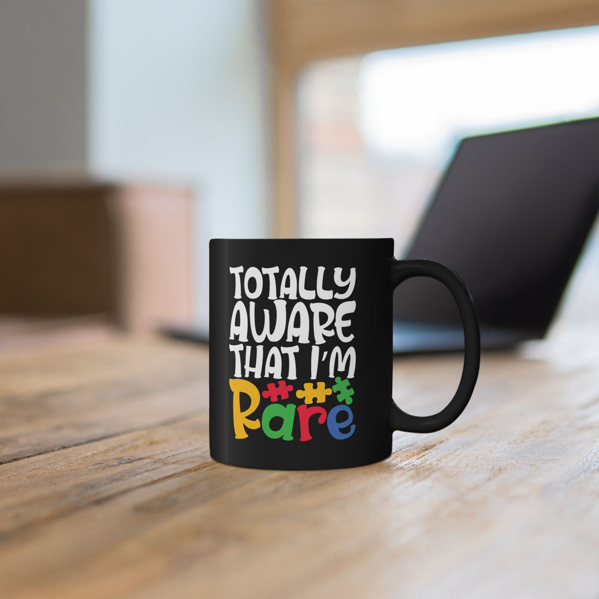 Rare Autism Awareness Black Mug - Fun Colorful Coffee Cup