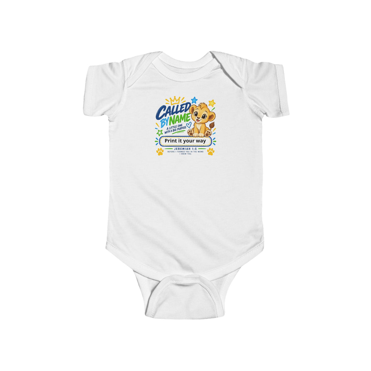 Called by Name lion nursery onesie, Christian baby bodysuit