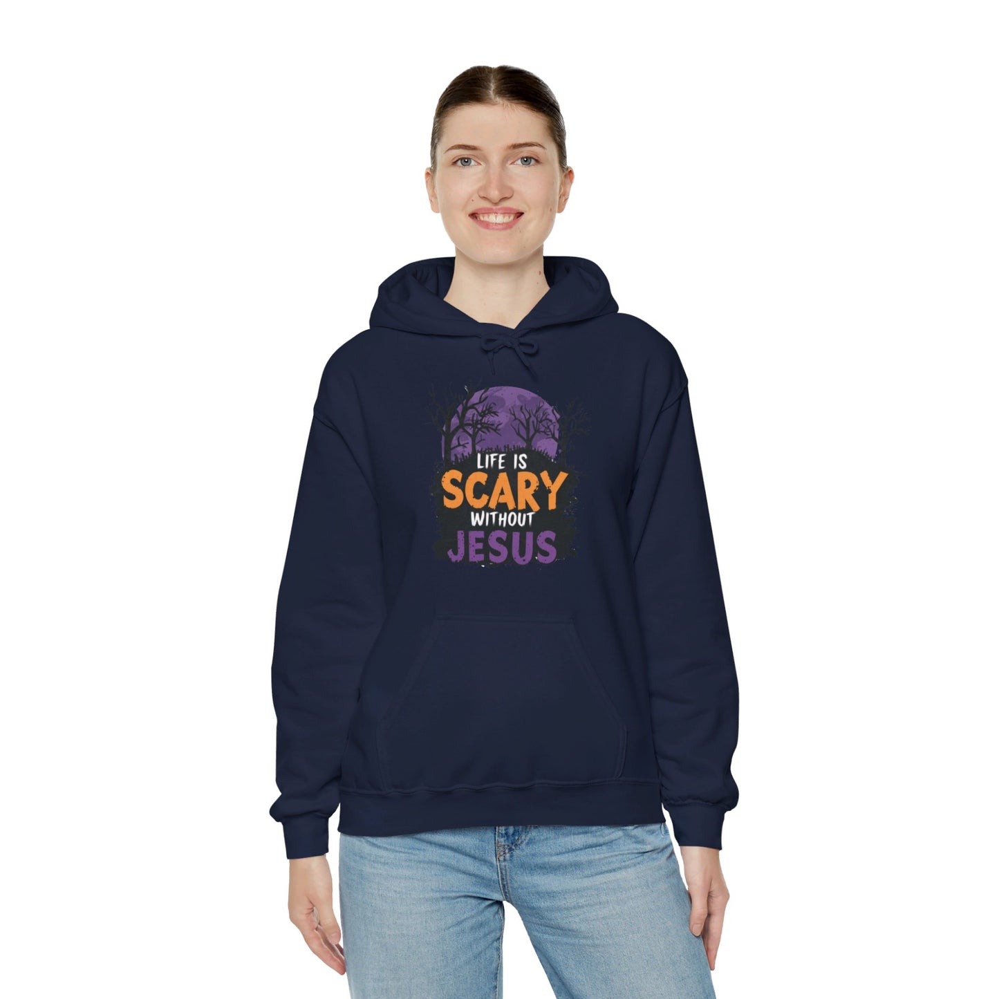 Life Is Scary Without Jesus Halloween Unisex Christian Pullover Hooded Sweatshirt