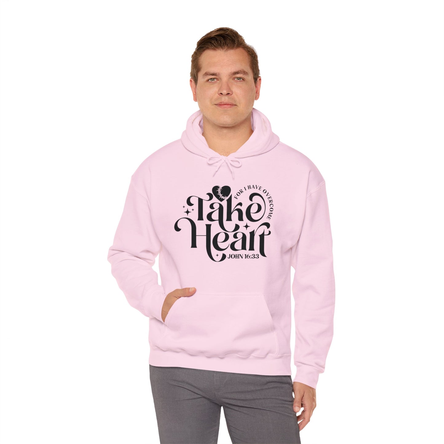 Take Heart For I Have Overcome Unisex Christian Hooded Pullover Sweatshirt