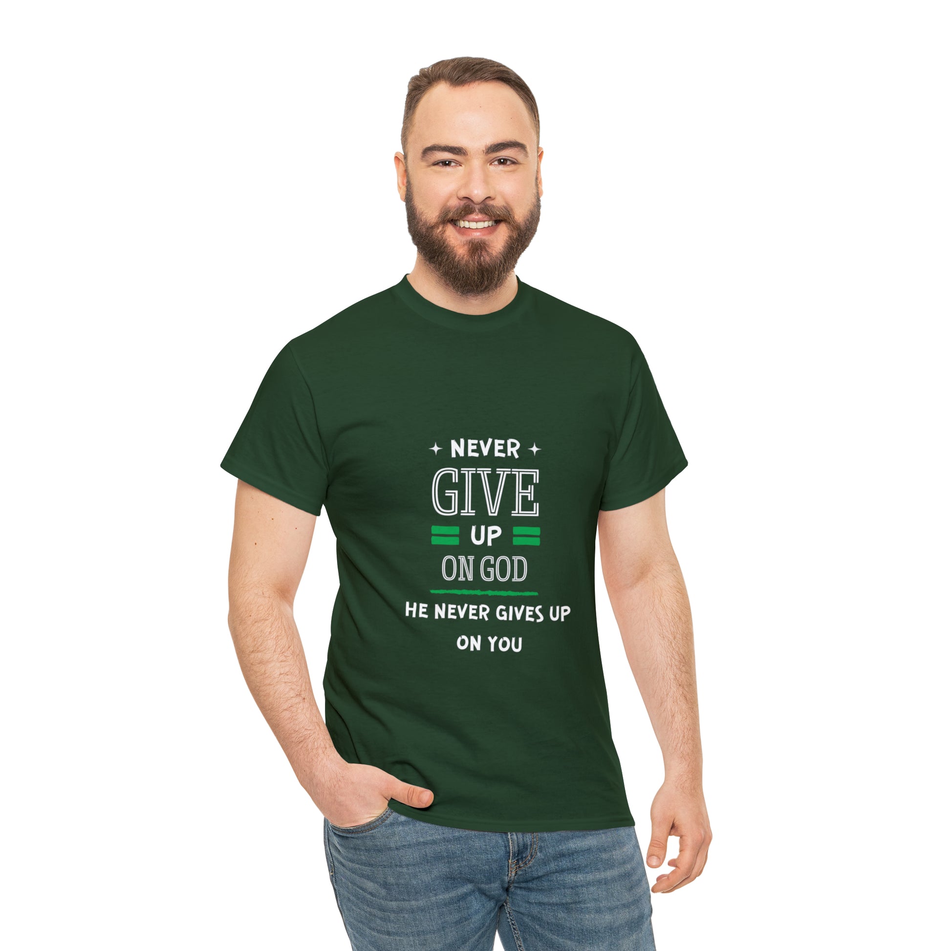 Never Give Up On God He Never Gives Up On You Unisex Heavy Cotton Tee Printify