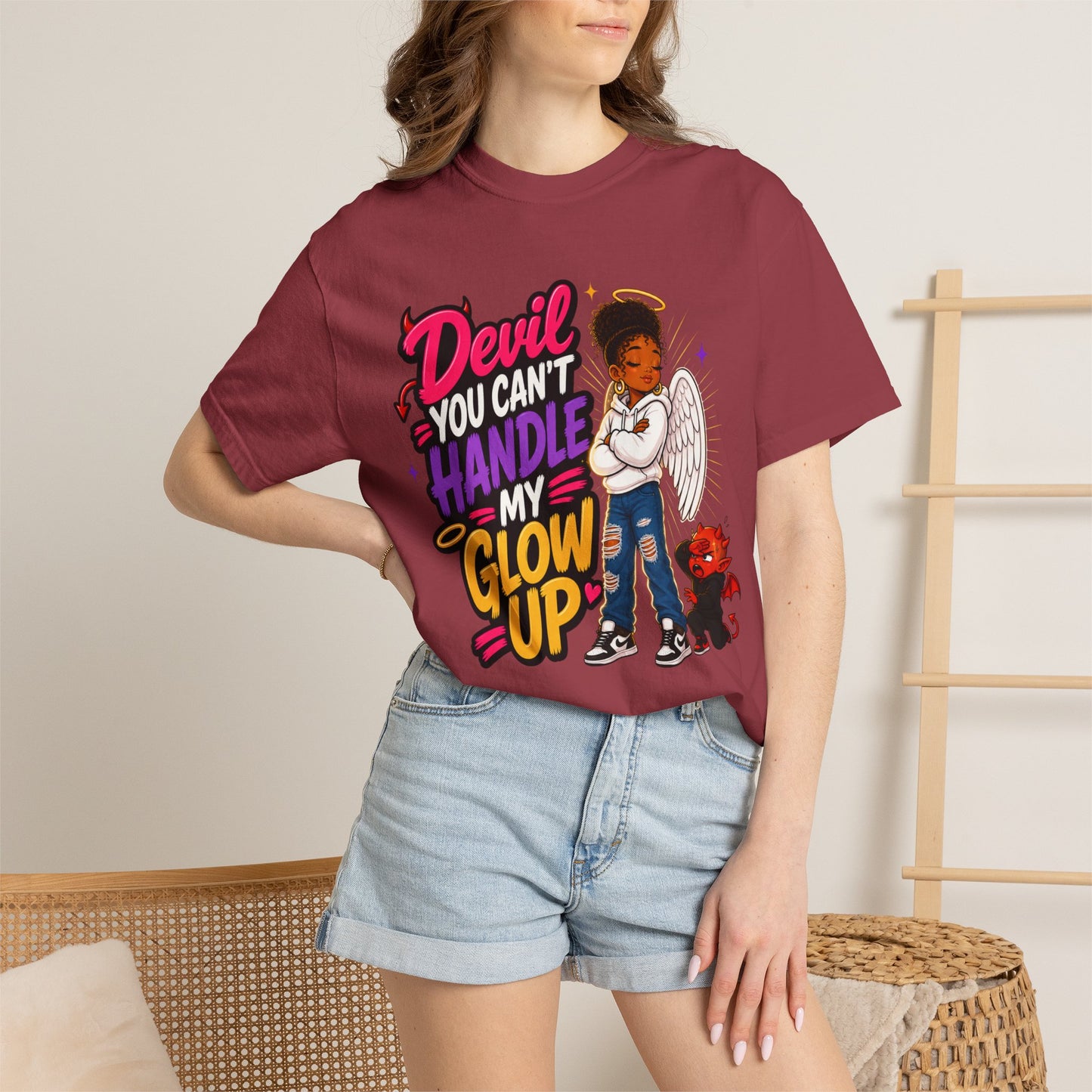 Devil You Can't Handle My Glow Up T-Shirt — Angel Girl Graphic Tee - ClaimedbyGodDesigns