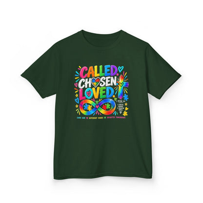 Youth Autism Awareness T-Shirt — "Called Chosen Loved" Colorful Faith Tee