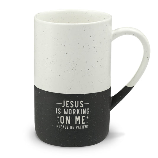 Speckled Christian Ceramic Mug 13oz — "Jesus Is Working On Me" Engraved Christian Coffee Cup