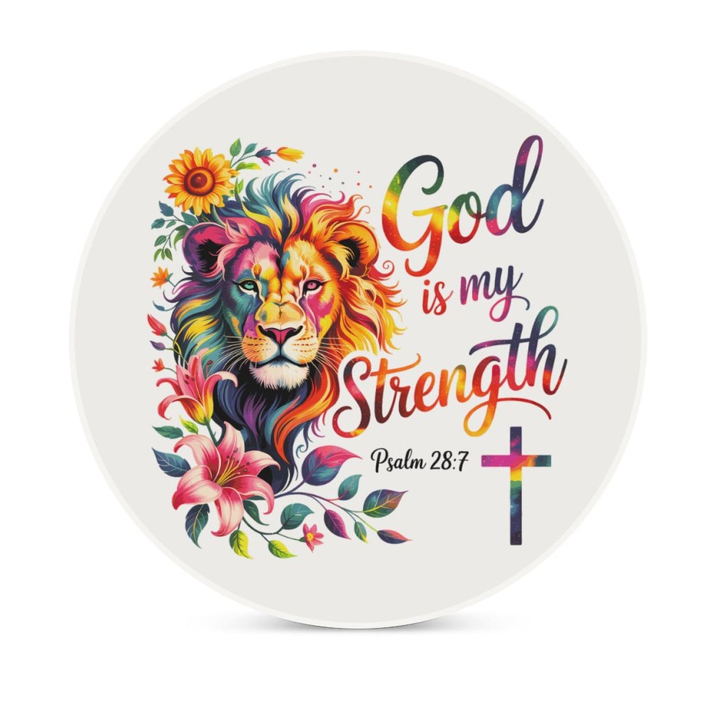 He Is My Strength Christian Round Ceramic Coaster - ClaimedbyGodDesigns