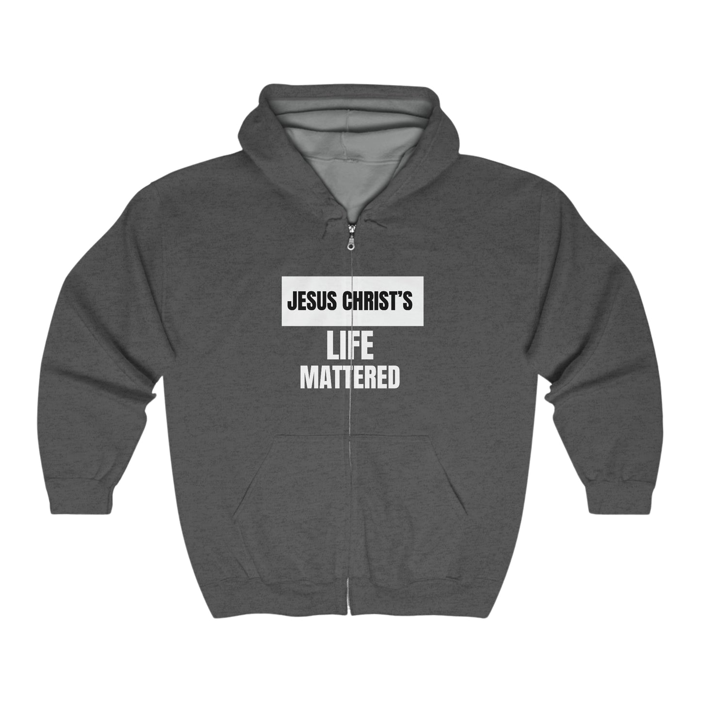 Jesus Christ's Life Mattered Christian Unisex Heavy Blend Full Zip Hooded Sweatshirt Printify