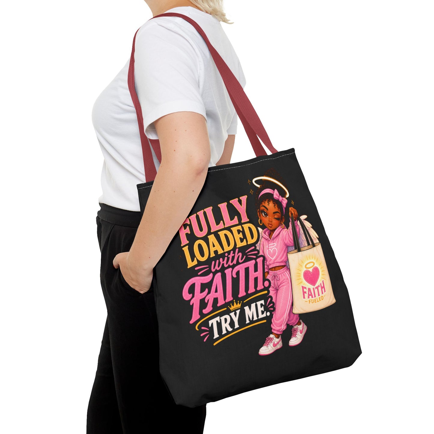 Faith Tote Bag — "Fully Loaded with Faith" Inspirational Christian Shopper