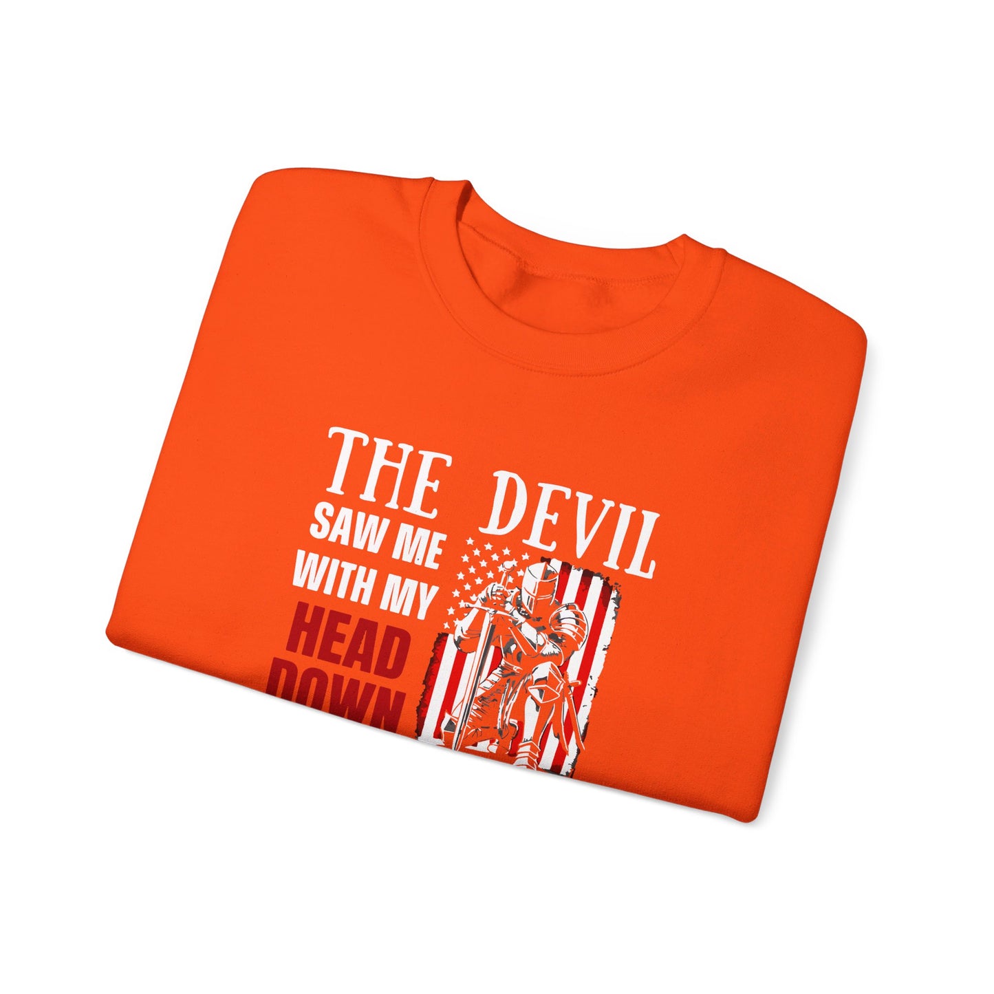 The Devil Saw Me With My Head Down And Thought He'd Won Until I Said Amen American Patriotic Flag Unisex Heavy Blend™ Crewneck Christian Sweatshirt